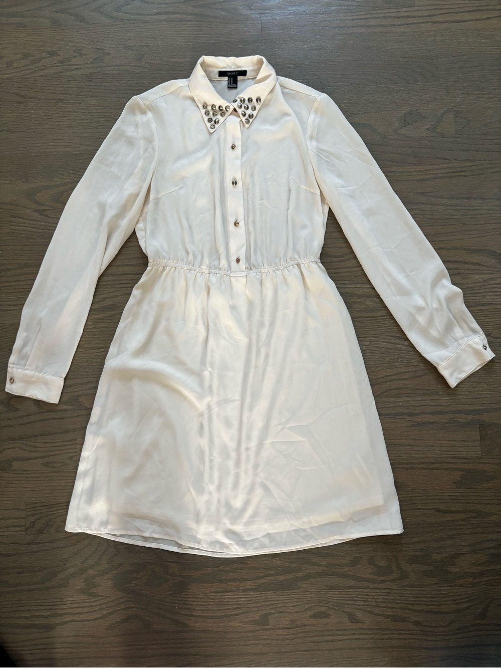 Forever 21 ivory button-front dress gold stud embellishments women’s medium